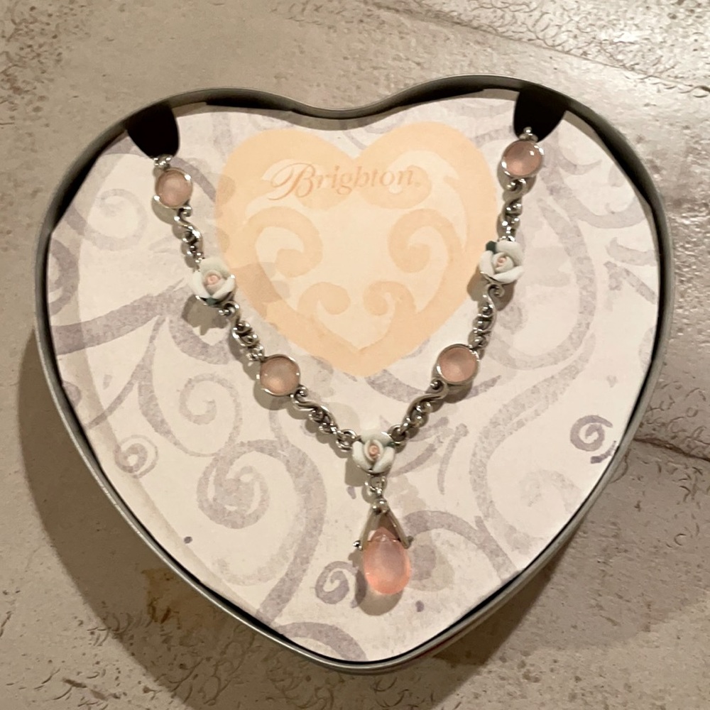 Brighton Rose Garden porcelain roses pink Swarovski necklace